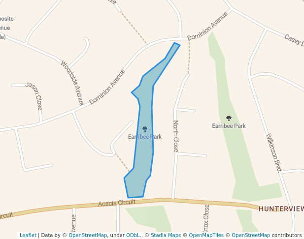 walking in Earribee Park map in Hunterview