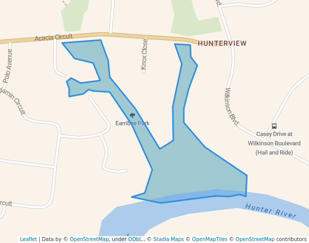 walking in Earribee Park map in Hunterview