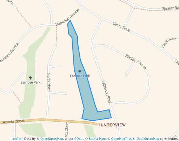 walking in Earribee Park map in Hunterview