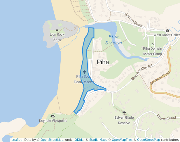 walking in Piha South Road Reserve map in Piha