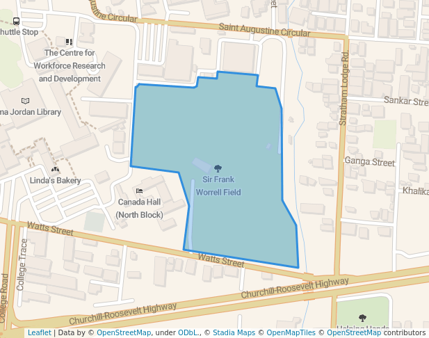 walking in Sir Frank Worrell Field map in Tunapuna