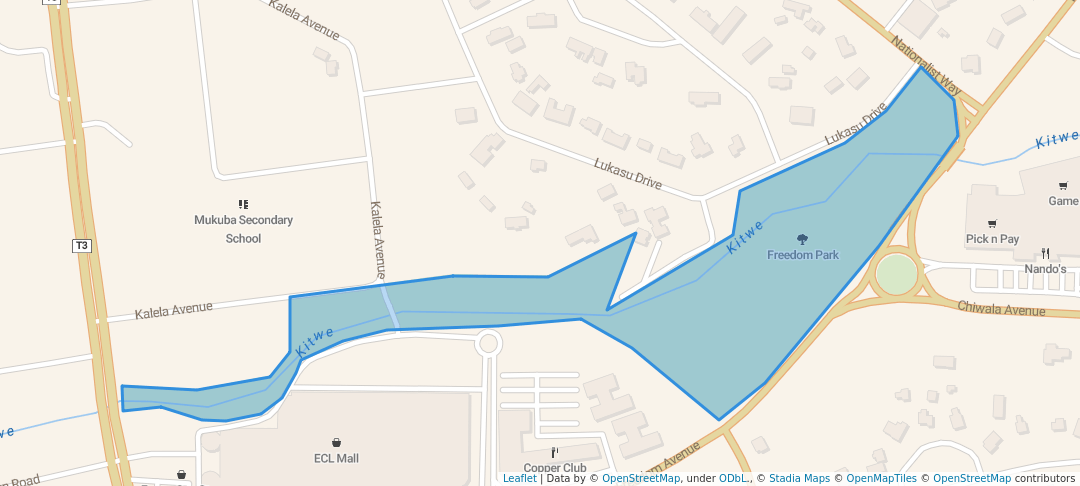 walking in Freedom Park map in Kitwe