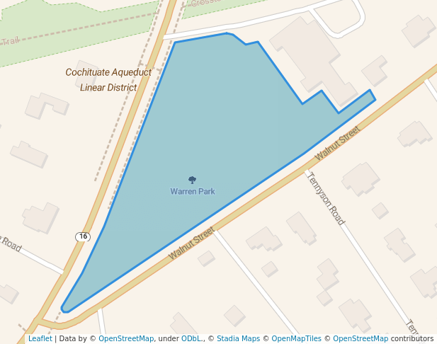 walking in Warren Park map in Wellesley