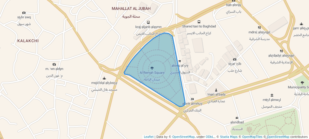 walking in Al Remah Square map in Mosul