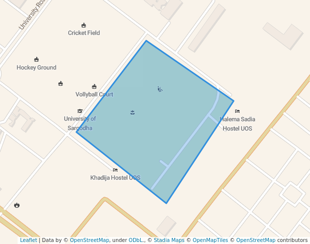 walking in UoS main ground map in Sargodha