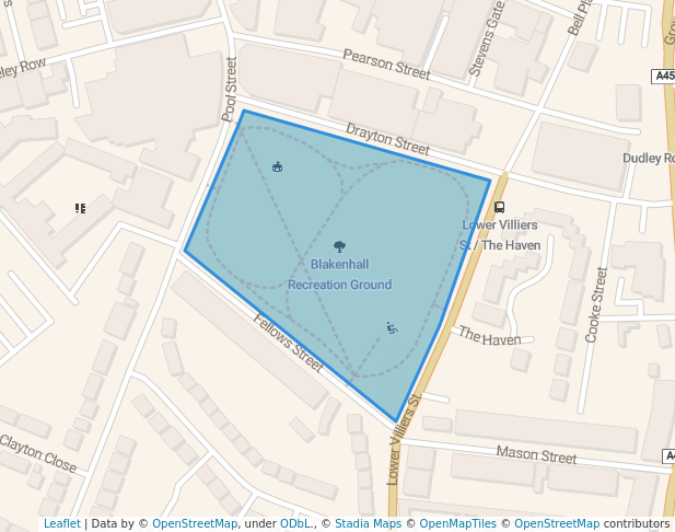 walking in Blakenhall Recreation Ground map in Wolverhampton