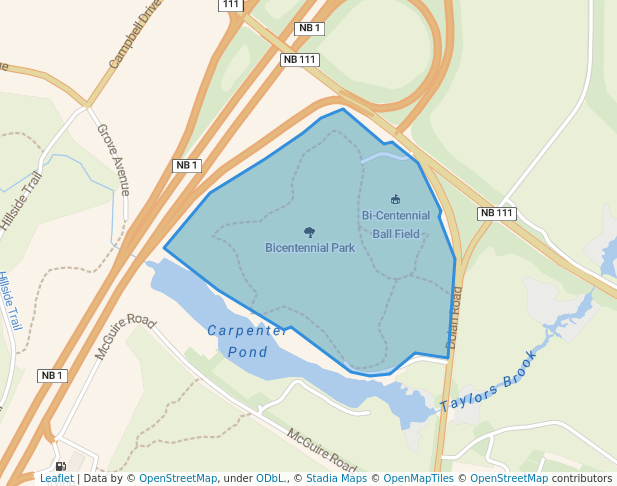 walking in Bicentennial Park map in Rothesay