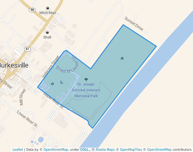 walking in Dr. Joseph Schickel Veterans Memorial Park map in Burkesville