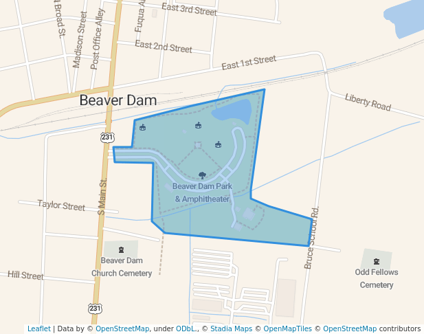 walking in Beaver Dam Park & Amphitheater map in Beaver Dam