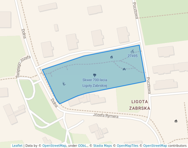 walking in skwer 700-lecia Ligoty Zabrskiej map in Gliwice