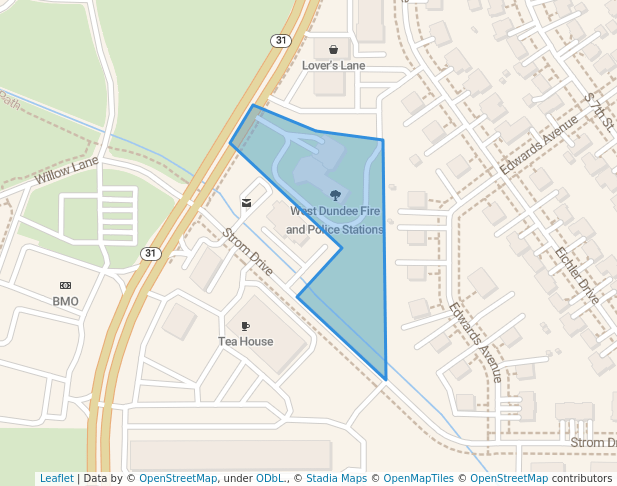 walking in West Dundee Fire and Police Stations map in West Dundee