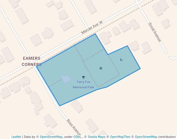 walking in Terry Fox Memorial Park map in Cornwall