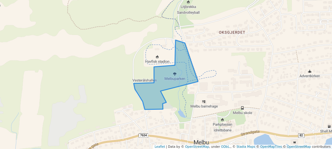 walking in Melbuparken map in Melbu