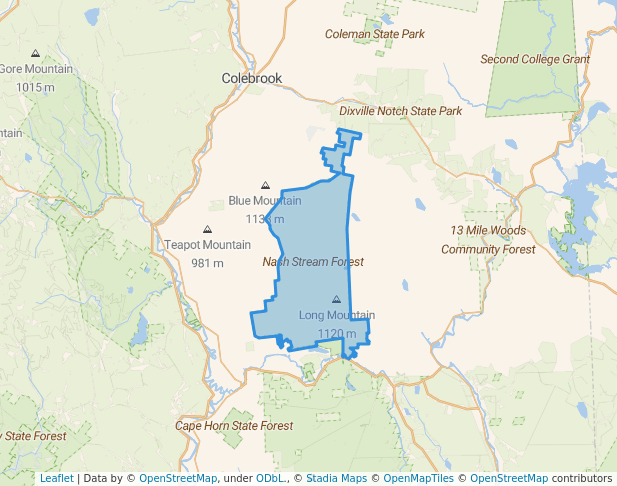 walking in Nash Stream Forest map in Stratford