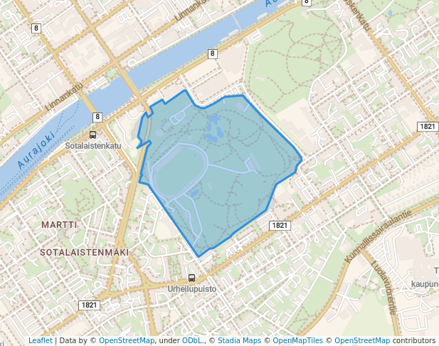 walking in Urheilupuisto map in Turku