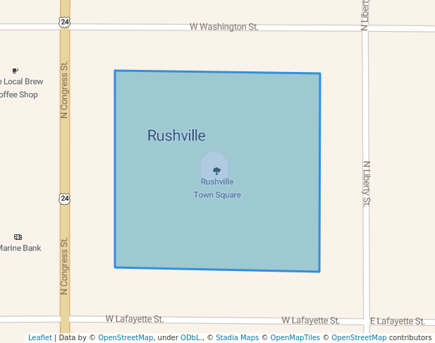 walking in Rushville Town Square map in Rushville