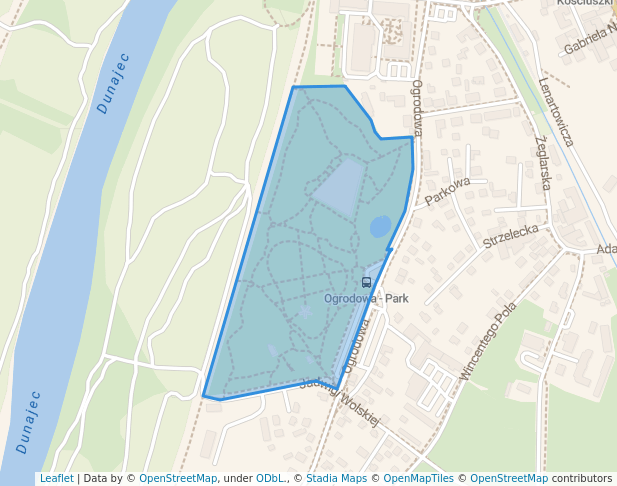 walking in Park Strzelecki map in Nowy Sącz
