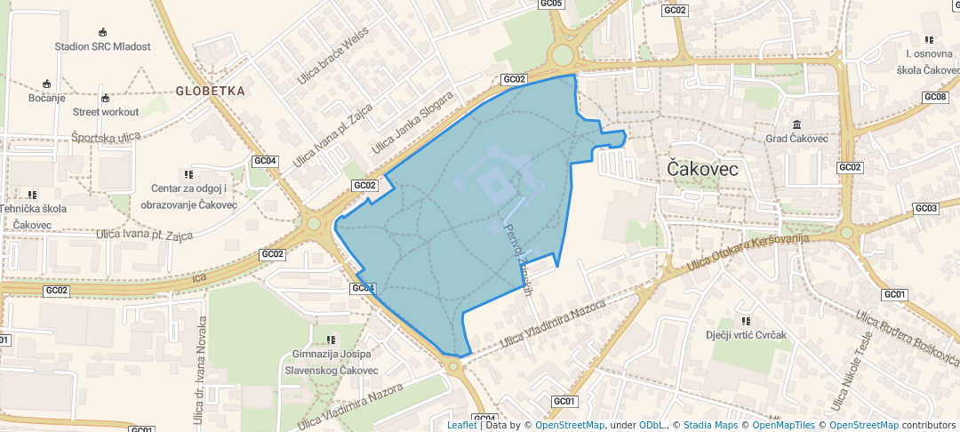 walking in Perivoj Zrinskih map in Čakovec