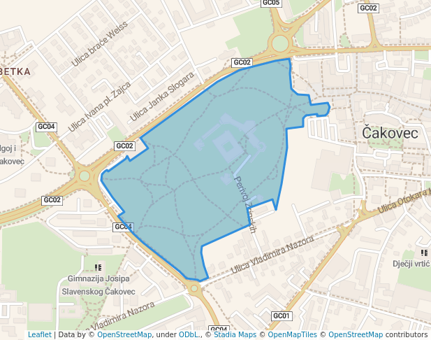 walking in Perivoj Zrinskih map in Čakovec