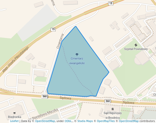 walking in Evangelical cemetery in Brodnica map in Brodnica