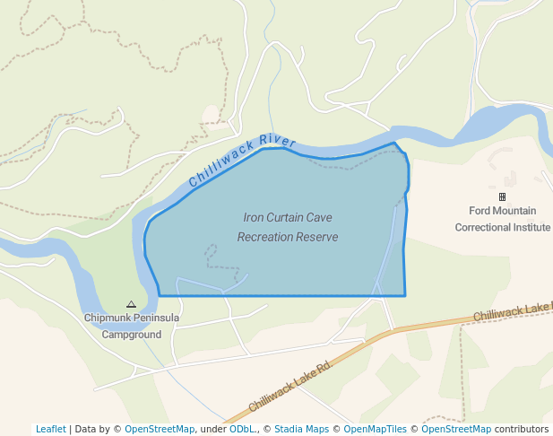 walking in Iron Curtain Cave Recreation Reserve map in Chilliwack