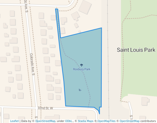 walking in Roxbury Park map in St. Louis Park