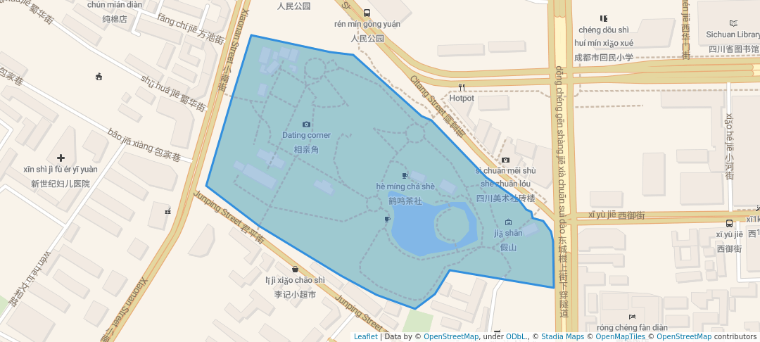 walking in People's Park map in Cheng Du Shi