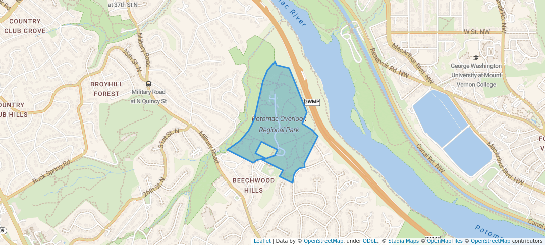 walking in Potomac Overlook Regional Park map in Arlington