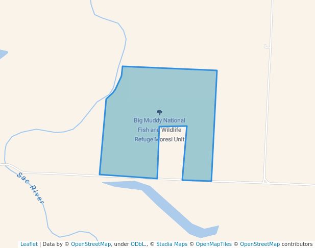 walking in Big Muddy National Fish and Wildlife Refuge Moresi Unit map in Caplinger Mills