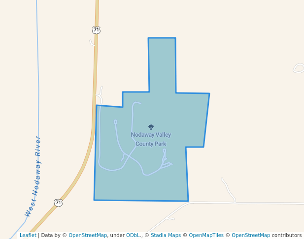 walking in Nodaway Valley County Park map in Clarinda