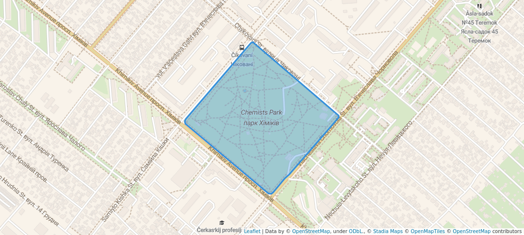 walking in Park of Chemists map in Cherkasy