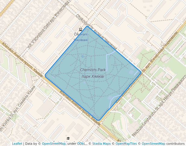 walking in Park of Chemists map in Cherkasy