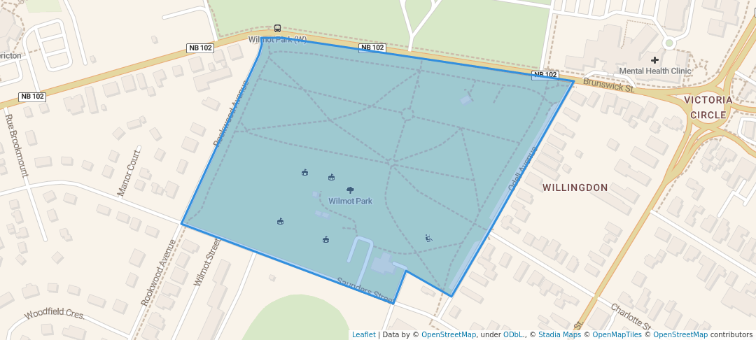 walking in Wilmot Park map in Fredericton