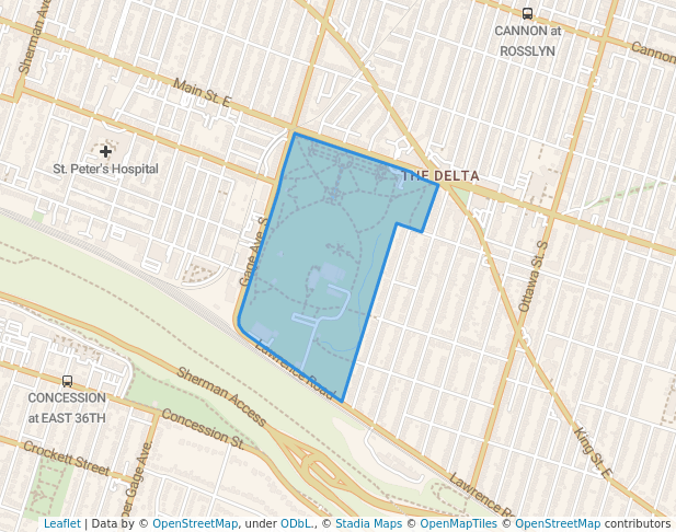 walking in Gage Park map in Hamilton