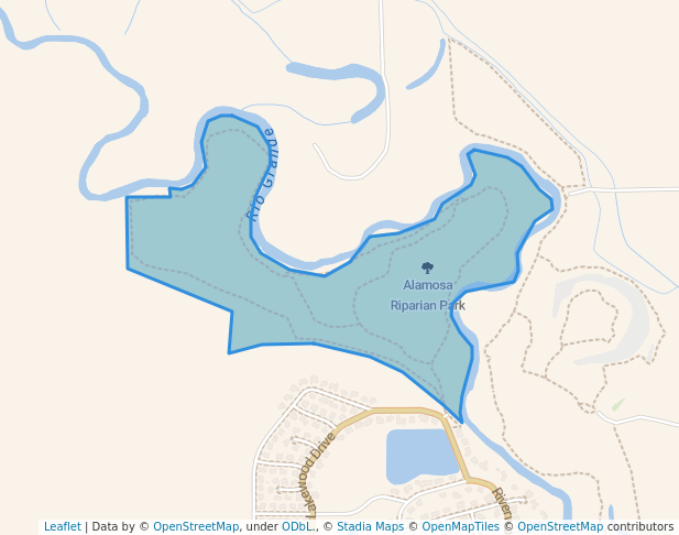 walking in Alamosa Riparian Park map in Alamosa
