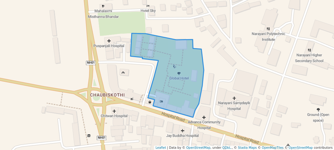 walking in Global Hotel map in Bharatpur