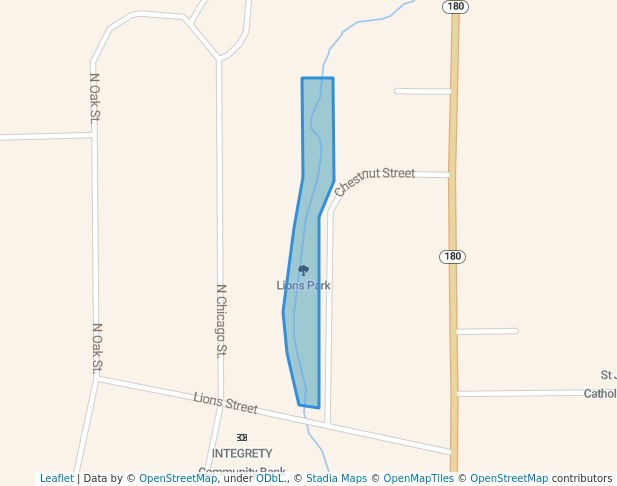 walking in Lions Park map in Williamsfield