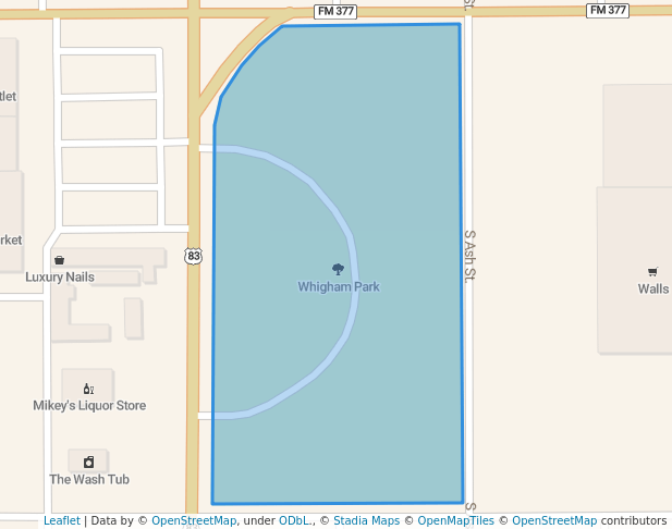 walking in Whigham Park map in Perryton