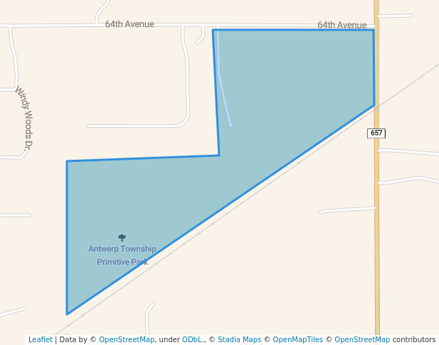 walking in Antwerp Township Primitive Park map in Lawton
