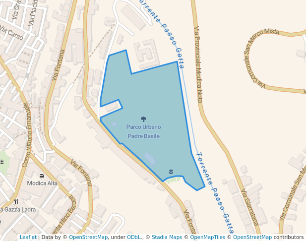walking in Parco Urbano Padre Basile map in Modica