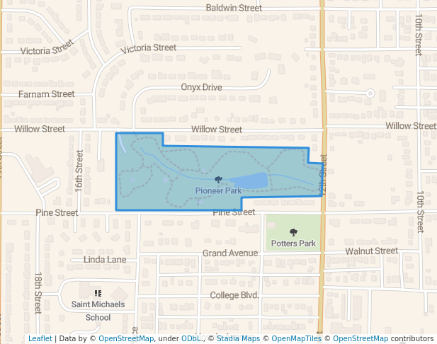 walking in Pioneer Park map in Harlan