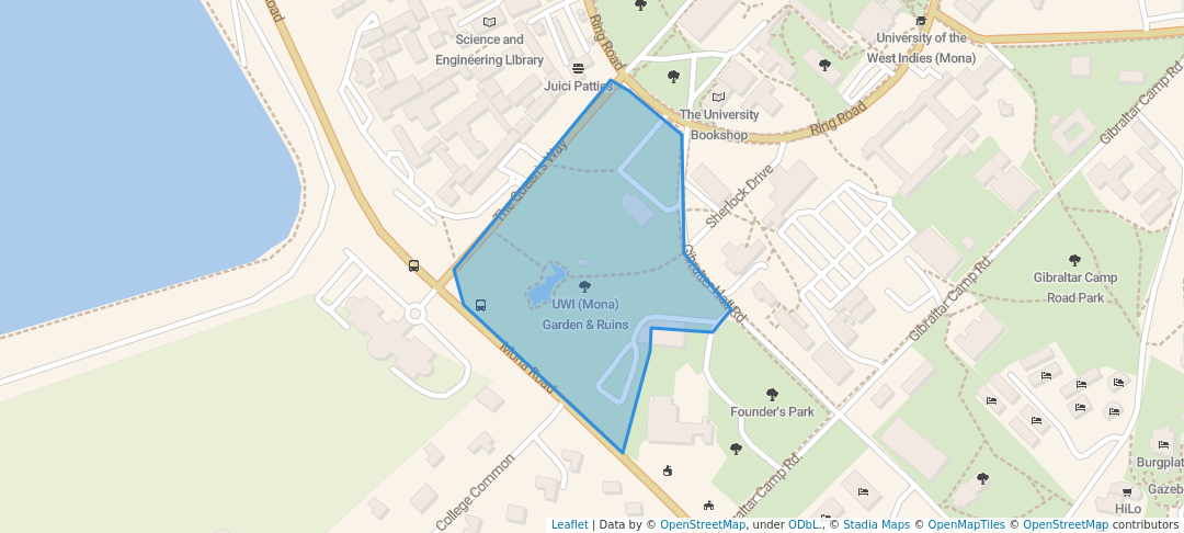 walking in UWI (Mona) Garden & Ruins map in Kingston