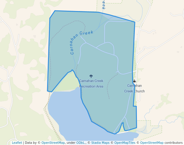 walking in Carnahan Creek Recreation Area map in Olsburg