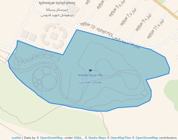 walking in بوستان خضر نبی map in Qom