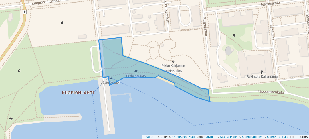 walking in Brahenpuisto map in Kuopio