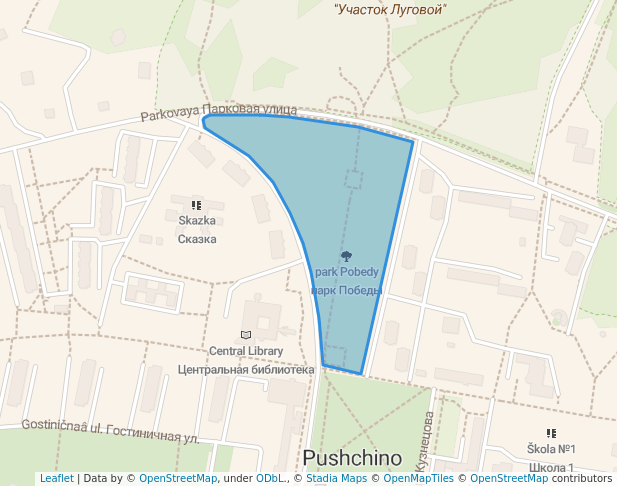 walking in парк Победы map in Pushchino