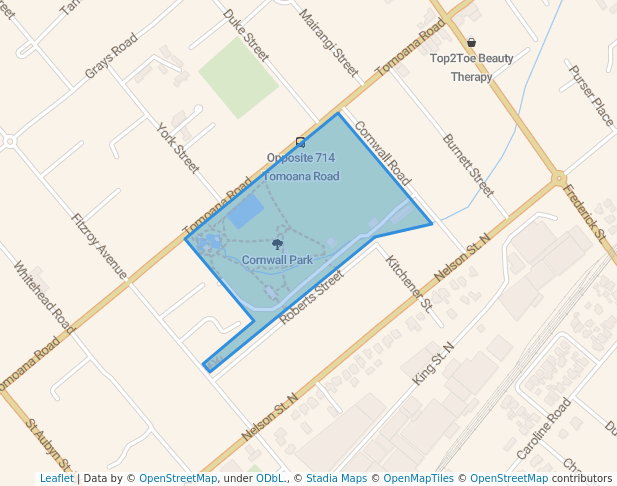 walking in Cornwall Park map in Hastings