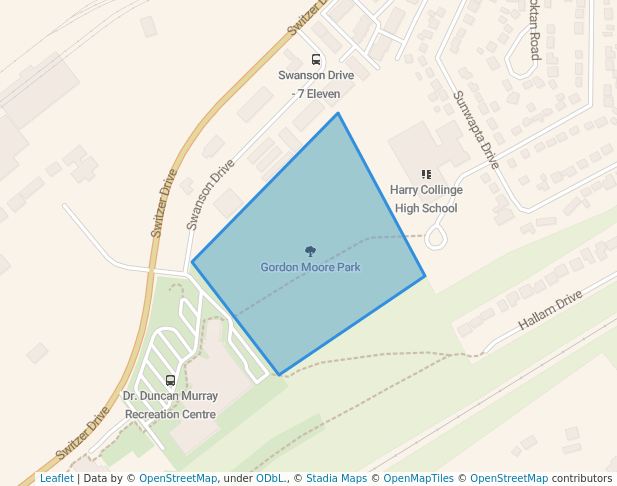 walking in Gordon Moore Park map in Hinton