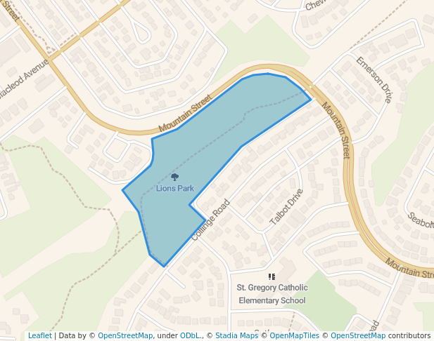 walking in Lions Park map in Hinton