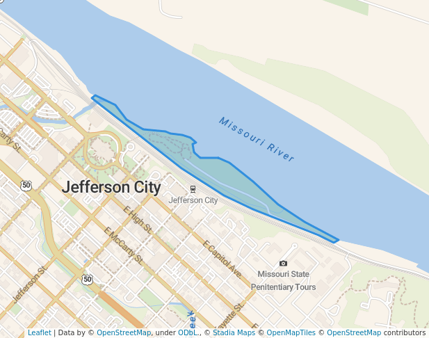 walking in Deborah Cooper Park on Adrian's Island map in Jefferson City